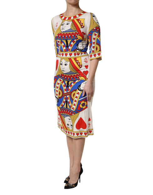 Dolce & Gabbana White Queen Of Heart Short Sleeve Midi Dress